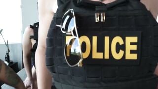Hot Officer Babes Unite For A Wild Threesome Adventure" or "Three's Company - Hot Officers Share Their Bodies With You!