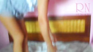 College sluts changes white lingerie Young pink vagina into white underwear