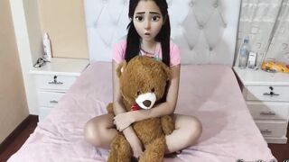 Step-Daughter Plays With Her Teddy Bears But Her Stepdad Makes Her Play With His Long Dick