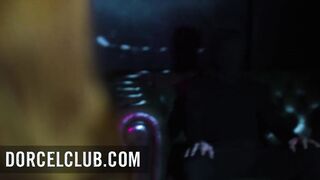 3 guys take care of the stunning red oral sex Ella Hughes