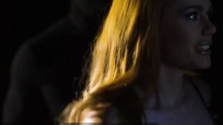 3 guys take care of the stunning red oral sex Ella Hughes