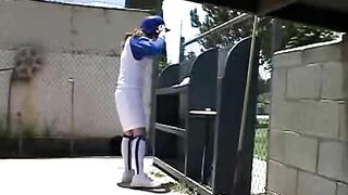 Little April loves baseball games and finger bang
