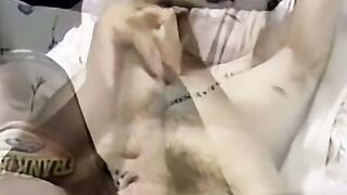 Hairy Daddy Jerking Off While Watching Porn - Huge Load on Stomach