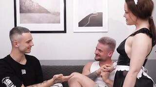 Maid gets pounded by 2 raging boners