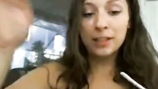 Brunette Flashes Webcam by the Pool Hoe 2