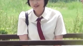 Hairy Oriental pussies take a leak outdoors while voyeur watches