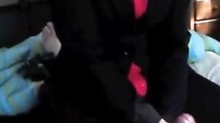 Amateur CFNM Handjob in Suit Ends in Cumshot