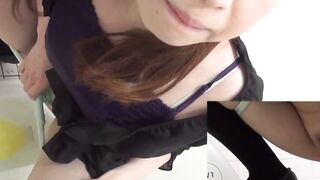 Voyeur Captures Cute Japanese Brunette Peeing in the Bathroom