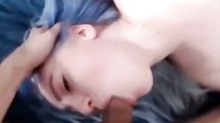 Blue-Haired Cam Girl Gives Sensual Blowjob
