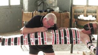 Submissive Jamie Kelvin Wrapped in Plastic for Master Kane
