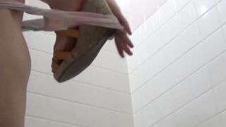 Voyeur Catches Stunning Brunette Pissing Hard in Panties