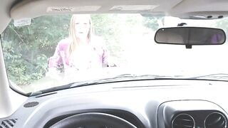 Blonde MILF Seduces Driver and Masturbates Outside