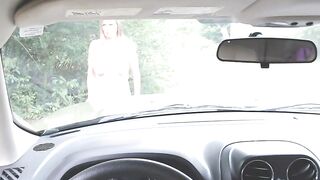 Blonde MILF Seduces Driver and Masturbates Outside