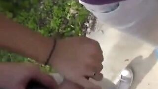 Amateur Outdoor Facial and Handjob on Bike Trail