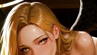 Blonde Hentai Angel Gives Deep Throat Blowjob in 3D