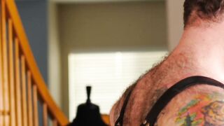 Angel Ferrari Gives Hairy Leather Daddy Kurt Jacobs a Raw Blowjob