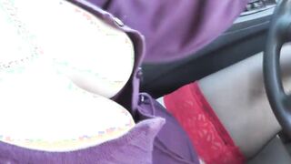 Frina vehicle has broken auto navigator. Beauty blonde cougar cougar driving into tights without skirt or lingerie and asks for directions from random passerby. Outdoor nudity. Inside outdoor. Public. Outdoor