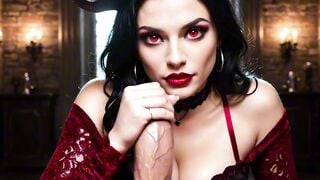 Busty AI Devil Beauty Gets Sticky Facials on Velvet Bed