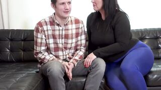 Curvy BBW Seduces Guy With Teasing Foreplay On Leather Couch