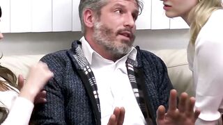 Therapy Helps Coeds Share Again by Making Them Ride His Hard Dick Together