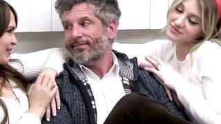 Therapy Helps Coeds Share Again by Making Them Ride His Hard Dick Together