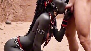 Wakanda tribal women take first white cock in a remote village (AI-Generated)