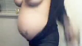 Pregnant Blonde Babe with Big Tits Teases on Webcam