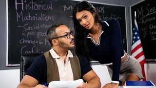 Busty Shemale Student Gets Deep Throat and Anal Action
