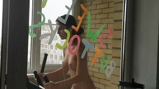 Solo Webcam Footjob: Naked MILF Rides Exercise Bike