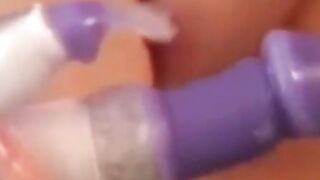 Busty Gray-Haired Cougar Masturbates with Dildo on Floor