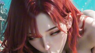 Redhead in Crystal Water with Thick Cumshots