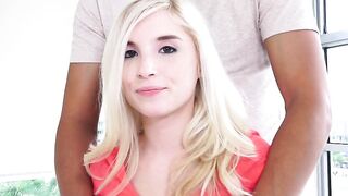 Petite Blonde Spun Around During Big Dick Blowjob and Handjob