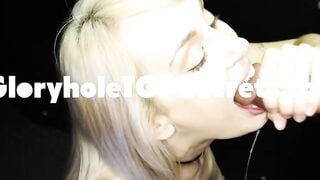 Blonde Deepthroats Cock Through Glory Hole for 12 Cumshots