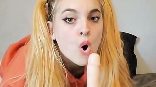 Blonde Teen With Pigtails Plays With Buttplug & Dildo