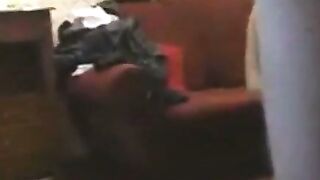 Russian Mature Blonde Sucks Cock on Red Couch