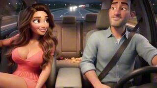 Beautiful AI MILF Sits on Driver's Cock During Midnight Drive