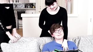 Petite Amelia Ivory gets fucked and facialized in threesome with TS Autumn Rain and J