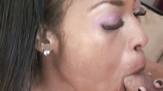 Stunning Ebony Babe Rides Hard Cock and Swallows Cum