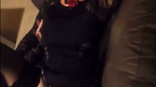 French Amateur Couple Deepthroat Blowjob on Couch with Tattooed Woman