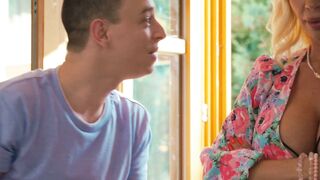 He slides between Tiffany Roussos wet slit beside his snoring stepmom