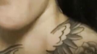 German Babe Ceetzie Teases with Massive Natural Tits and Chest Tattoo