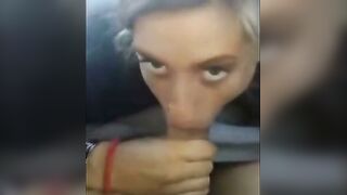 Pierced Brunette Blows in the Car