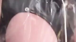 Hairy German Crossdresser in PVC Lingerie Gets Handjob and Cumshot