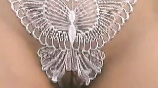 Sexy Amateur Girl in White Butterfly Lingerie Solo Masturbates