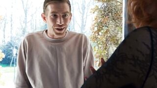 Two dudes catch redhead Mia Stone solo and destroy her in hardcore spit roast