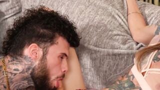 Tattooed Hatler Gurius anally breeds skinny TS Ria Bentley