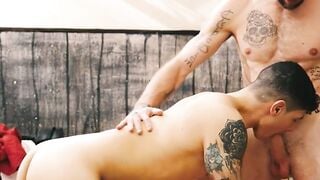 Guillaume Wayne Deepthroats Bastian Karim's Thick Cock in Hardcore Bareback Pounding