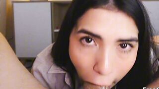 Dark-Haired Woman Deepthroats Thick Cock in Sloppy POV Blowjob