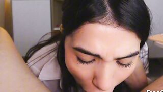 Dark-Haired Woman Deepthroats Thick Cock in Sloppy POV Blowjob