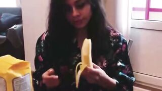 Neighbor Girl Eats Banana in Kitchen Amateur POV